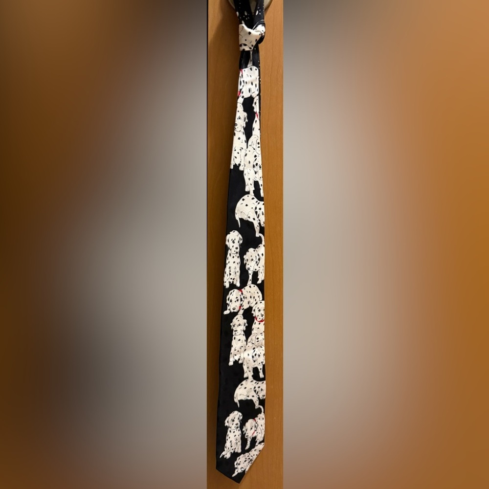 Vintage Addiction Dalmatian Silk Tie | Black White Dog Print Neck Tie - Picture 4 of 4
